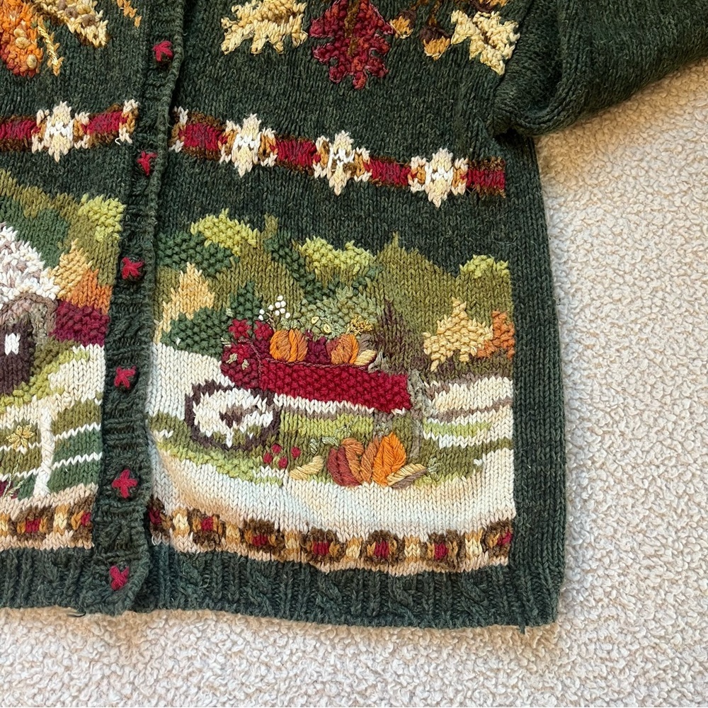 Vintage ‘98 Heirloom Collectables Sweater Fall Harvest Cardigan Cottagecore Barn - Picture 3 of 10
